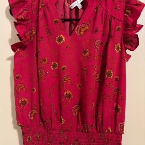 Vibrant Floral Ruffle Blouse - Fuchsia